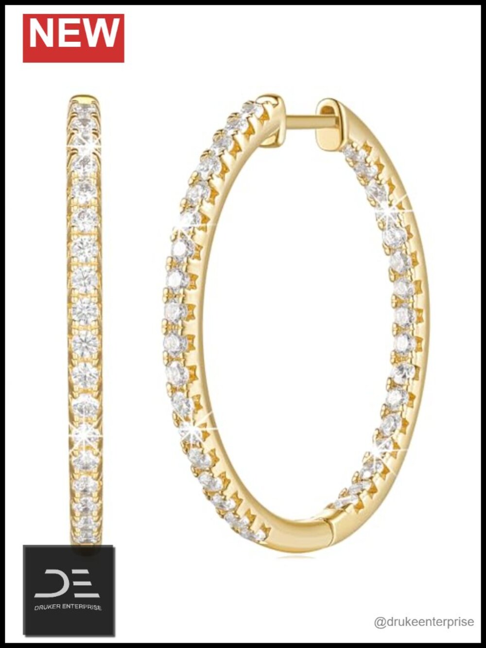 14K Gold Plated Hoop Earrings for Women with Cubic Zirconia, 30mm